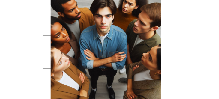 People circling one lone person in a tense moment